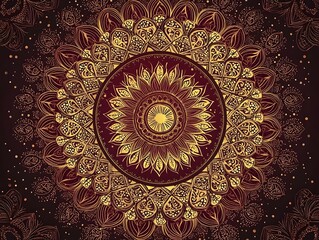 Detailed Maroon and Gold Mandala Pattern Representing Spirituality and Unity