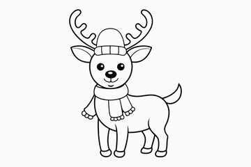 line art Merry Christmas Cute Deer Cartoon silhouette vector illustration