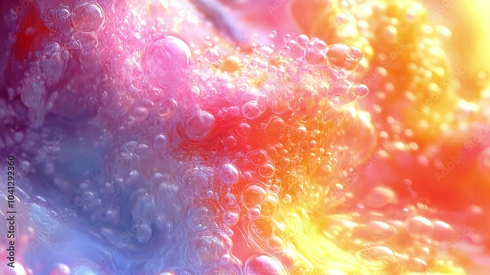 Poster abstract animation of magical colored liquid with gradients of pink, purple and orange shades with l