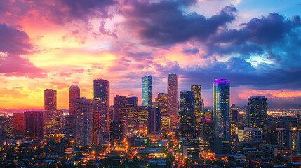 Obraz premium Vibrant City Skyline at Sunset