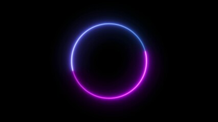 Abstract Neon circle isolated on black background. Loop animation video of neon glowing stylish circle shape bg.