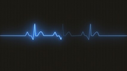 Glowing neon white color heartbeat rate and pulse line. Emergency ekg monitoring. Blue glowing neon heart pulse. Heart beat.