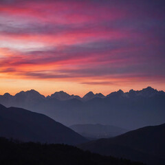 Fototapeta premium Silhouette Of Mountains Sunrise