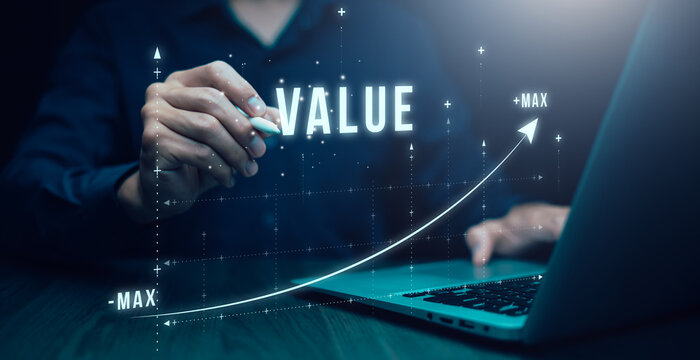 Business growth concept.Businessman holding virtual download icon progress for increasing , growth value service, company value added,Sale digital marketing leadership success target.