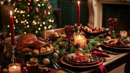 Naklejka premium Elegant Holiday Dining Table Setting for Feasts