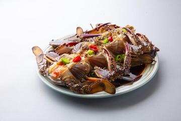 Korean-style soy sauce marinated crab with a bright gray background 밝은 회색 배경의 한국식 간장게장 © daewoong