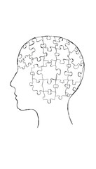 puzzles in head shape drawn by hand isolated with white highlights, png