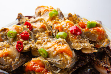 Korean-style soy sauce marinated crab with a bright gray background 밝은 회색 배경의 한국식 간장게장 © daewoong