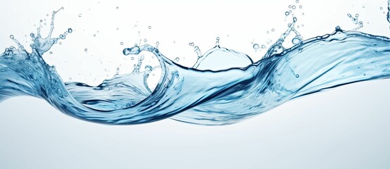 Water splashes and swirls on white background.