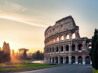 Naklejka premium Exploring the Enduring Legacy of Roman Architecture at Dusk
