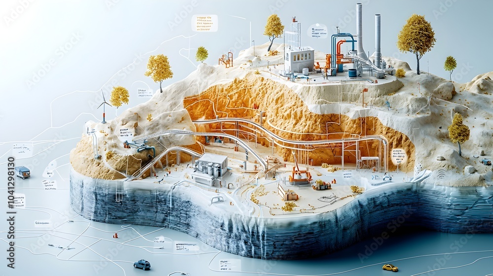 Aufkleber detailed cross section of an lake with extensive underground pipelines and water management structur