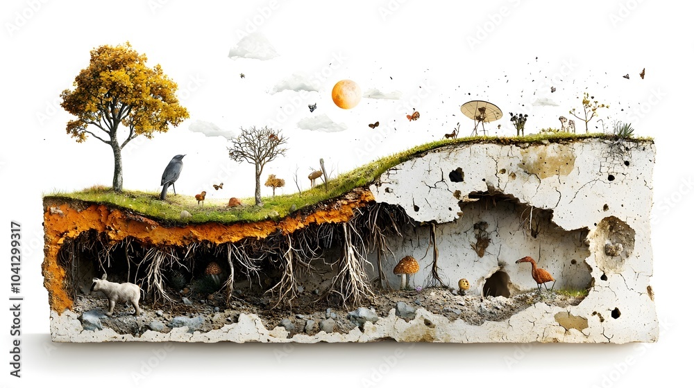 Fototapete detailed cross section showcasing the intricate balance and interconnectedness of an ecosystem with 