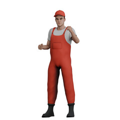 3D Model of Male Mechanic. A male mechanic stands while giving encouragement. Professional Auto Expert