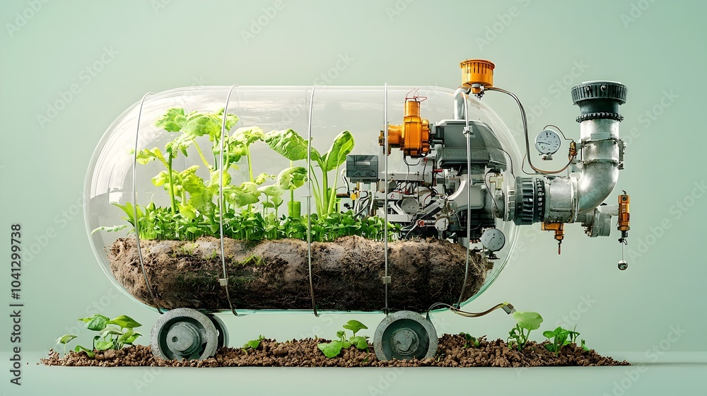 Poster Detailed cross section showcasing the intricate systems and components within a modern technologically integrated greenhouse designed for efficient and sustainable plant cultivation