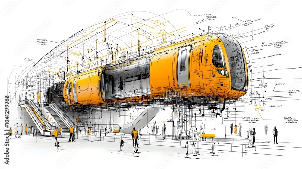 Poster Detailed cross section showcasing the intricate underground layout and key features of a modern subway station including platforms escalators tunnels and other essential transport infrastructure