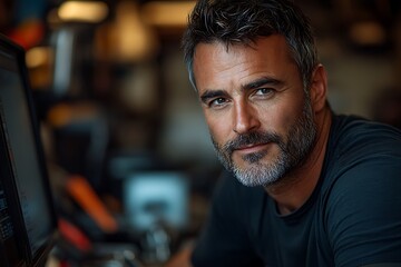 Obraz premium Portrait of a confident mature worker in a factory
