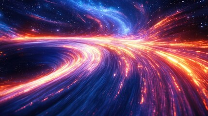 Obraz premium 3D render of a futuristic Milky Way, with vibrant light painting trails forming an abstract cosmic landscape.