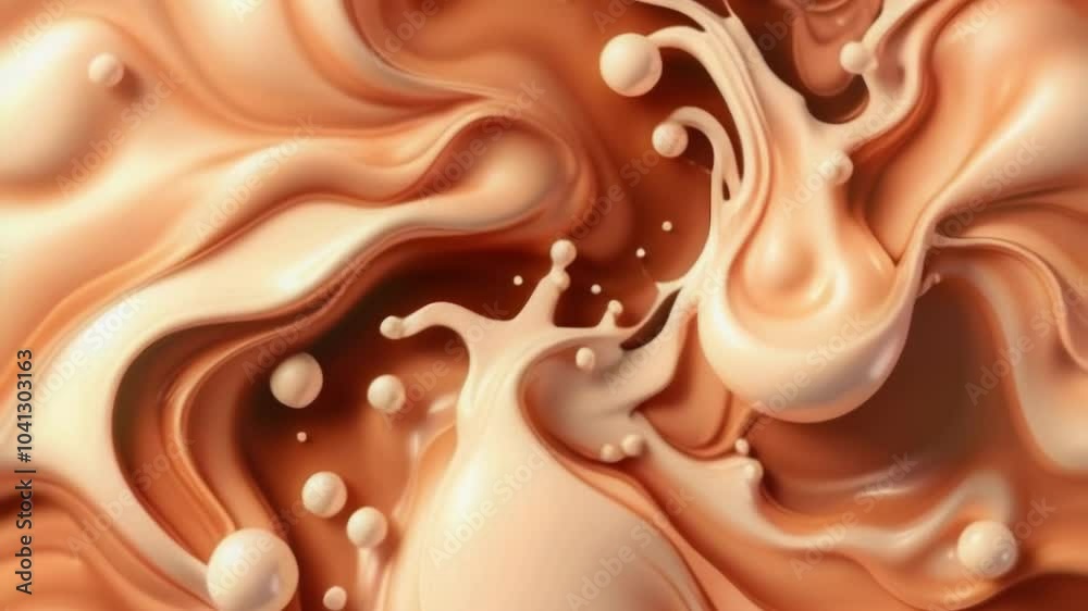 Poster Animation of milk and coffee flowing together in an abstract composition. Creative concept design