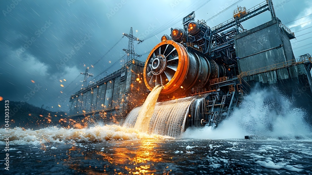 Poster detailed cutaway diagram showcasing the inner workings of a hydroelectric dam illustrating how water