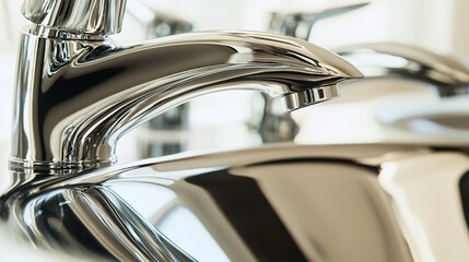 Obraz premium Stunning Chrome Faucet Reflection in a Clean Bathroom Close-Up