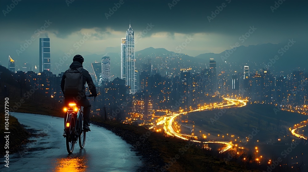 Aufkleber a glowing neon adorned cyclist navigates a dazzling light filled path through a futuristic digitally