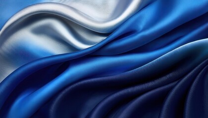 Fototapeta premium Flowing Elegance. Luxurious Blue and Silver Satin Textures. Perfect for Fashion Concepts, Modern Interior Design Accents, or Advertising Backdrops with Ample Copy Space for Captivating Branding