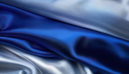 Flowing Elegance. Luxurious Blue and Silver Satin Textures. Perfect for Fashion Concepts, Modern Interior Design Accents, or Advertising Backdrops with Ample Copy Space for Captivating Branding