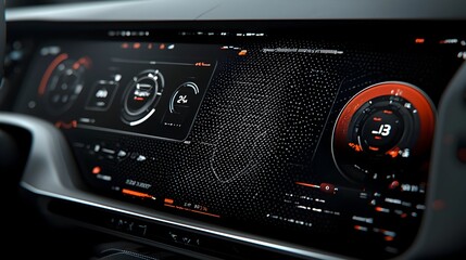 Fototapeta premium Cutting edge Car Dashboard Design with Sleek Futuristic Mesh Pattern and Luminous Digital Displays Showcasing the Innovative Technology of the Future Automotive Interface
