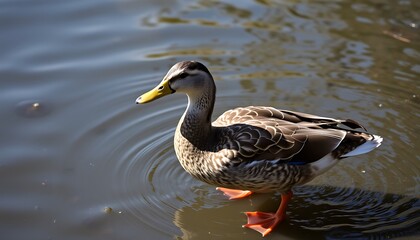 Fototapeta premium Duck in Pond with Ripples,