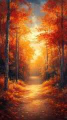 Fototapeta premium Autumn Forest Path Illustration