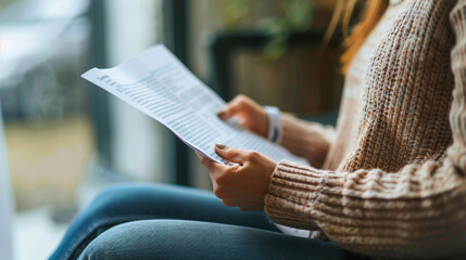 Fototapeta premium A close shot of a person holding a pamphlet about addiction recovery, their hands shaking slightly, reflecting fear and uncertainty.