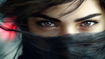 Naklejka premium Enigmatic Rogue with Captivating Aura of Danger and Intrigue Haunting Eyes Piercing Through Shadows in Dramatic Chiaroscuro Lighting Cinematic Neo Noir Aesthetic