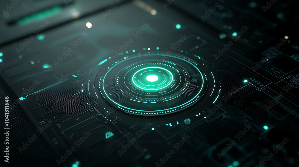 Fototapete exploring a futuristic digital interface featuring glowing green elements a journey into high-tech d