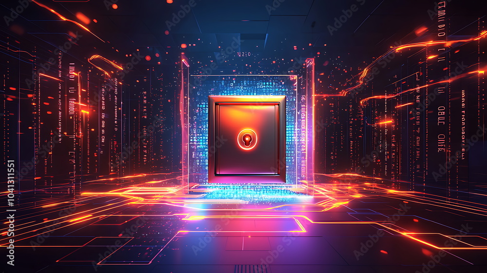 Leinwandbilder exploring a futuristic digital tunnel with glowing neon elements a journey through a vibrant technol
