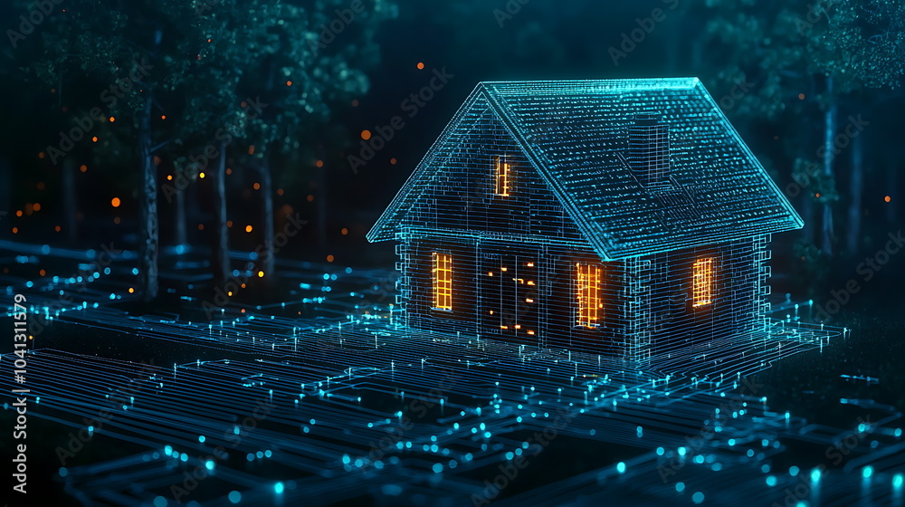 Poster Exploring a futuristic home a dazzling representation of technology and design illuminated by glowing elements in a digital landscape