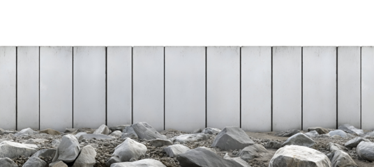 smooth gray concrete fence panels on isolated background set on rock gravel base showcasing modern minimalistic design for urban architecture and construction projects
