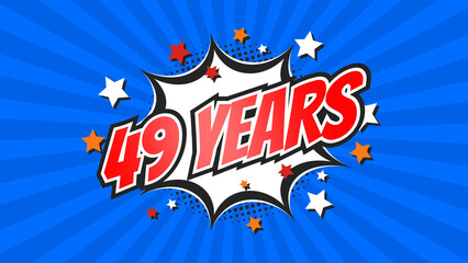 Celebratory animation for 49th forty-ninth anniversary - 49 forty-nine years birthday. Flat text on pop colorful background with rays.