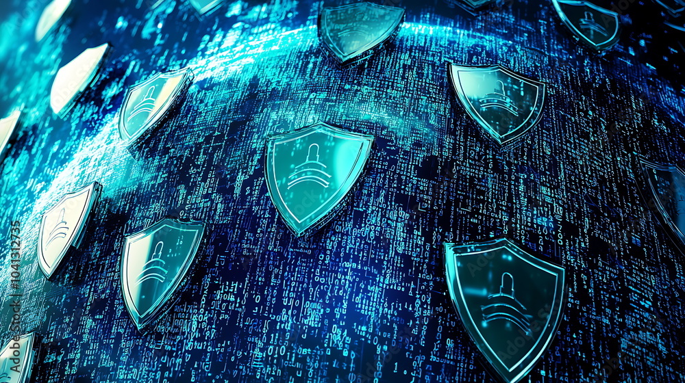 Aufkleber Digital shields empowering cybersecurity in a high-tech world with advanced protection on a futuristic background