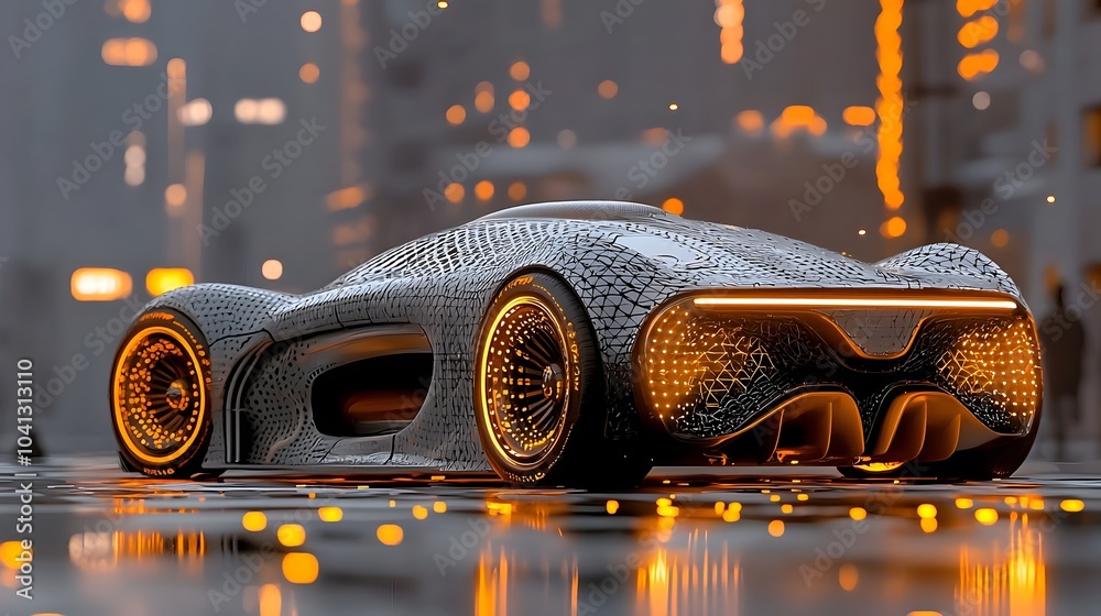 Leinwandbilder futuristic mesh pattern of autonomous vehicle with glowing sensors and sleek design innovative trans