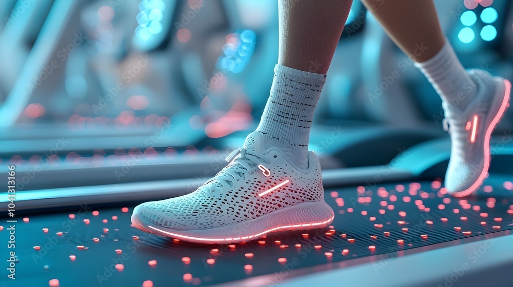 Leinwandbilder Futuristic mesh runner glowing and moving on a treadmill with pulsing neon lights that follow the rhythm of the workout  Dynamic and energetic digital with a modern technological aesthetic