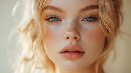 Naklejka premium Healthy skin woman blonde white skin makeup beauty female model closeup. 