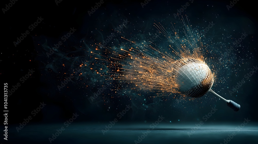 Leinwandbilder glowing and dynamic lines of a badminton shuttlecock in motion leaving a luminous light trail behind