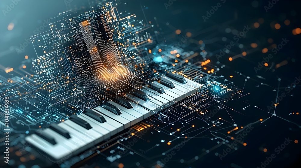 Poster Glowing Futuristic Keyboard with Mesh Lines and Dynamic Keys   3D Render of a Modern High Tech Digital Interface Design Concept