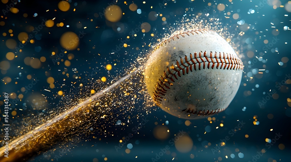 Leinwandbilder glowing mesh baseball bat making dynamic contact with a ball surrounded by illuminating sparks and t