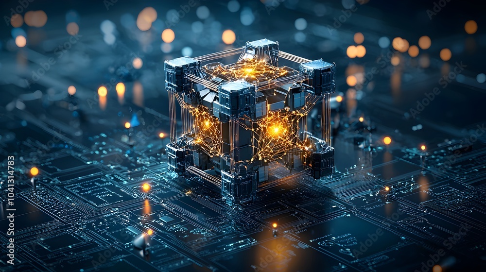 Poster glowing mesh crystal structure showing intricate molecular bonding networks in an abstract futuristi