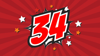 Colorful background with number 34 - Thirty-Four - 34th thirty-fourth