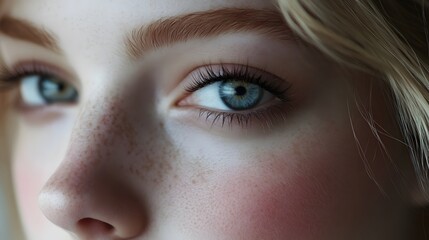 Fototapeta premium Healthy skin woman blonde white skin makeup beauty female model closeup. 