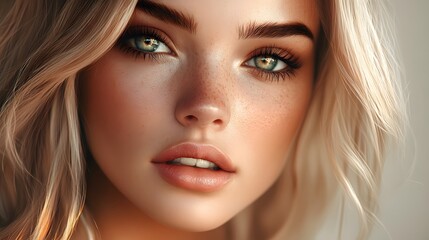 Fototapeta premium Healthy skin woman blonde white skin makeup beauty female model closeup. 