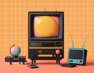 Retro TV set illustration featuring a vintage design, showcasing an old television screen as an icon of classic technology and media