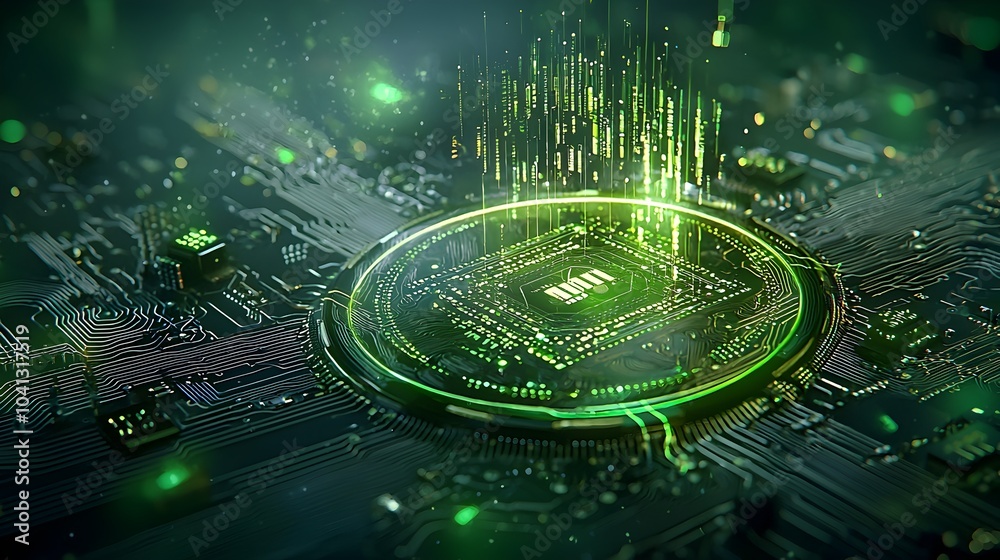 Aufkleber Glowing mesh lines forming a futuristic circuit board with pulsing data streams representing the concept of technology digital connectivity and intelligence